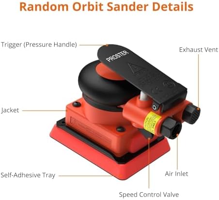 Proster Air Orbital Sander 12000RPM Pneumatic Sander 5mm Orbit 20pc 3x4"
