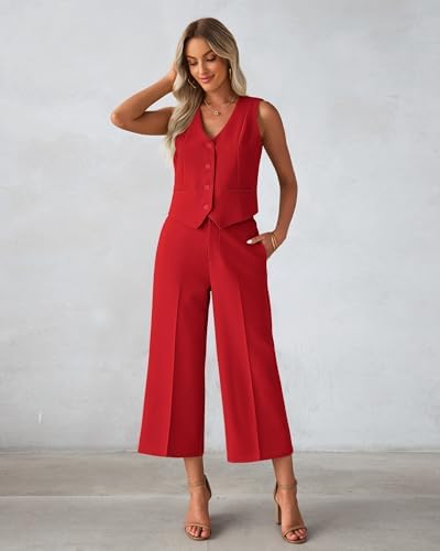 luvamia Vest Pant Suits for Women Dressy Wide Leg 2 Piece Sets Work Outfits