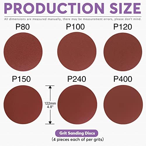 Swpeet 49Pcs 1 x 30 Inch Aluminum Oxide Sanding Belts (60/80/120/150/240/400 Grits) with 5 Inch No-hole Back Flocking Sanding Disc (80/100/120/180/240/400 Grits) and Cleaning Eraser