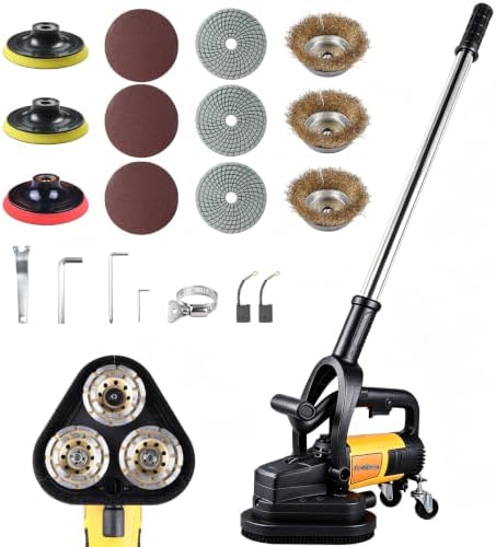 3 Head Concrete Grinder with Long Handle, Electric Diamond Polisher Machine