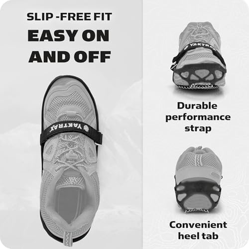 Yaktrax Pro Traction Cleats - 360-Degree Grip on Snow, Ice, & Multi-Terrain Surfaces - Elastic Outer Band w/Easy-On/Off Heel Tab & 1.4mm Stainless Steel Coils - Abrasion Resistant - Unisex