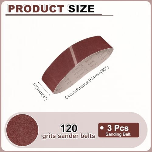 HARFINGTON 4 x 36 Inch Sanding Belts, 3 Pcs 120 Grits Aluminum Oxide