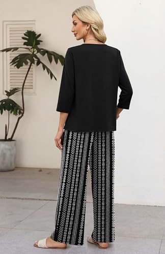 WIHOLL Two Piece Sets for Women 3/4 Length Sleeve Lounge Sets Summer Spring Vacation Travel Outfits Fashion Clothing