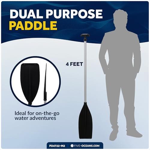 Five Oceans 4-Feet Canoe Paddle - Boat Paddle, T-Handle Oar Paddle for Canoe, Kayak and Small Boats - Corrosion-Resistant Floating Boat Paddles Marine-Grade Aluminum & Heavy-Duty Plastic | Aluminum Shaft & High Impact Plastic Blade