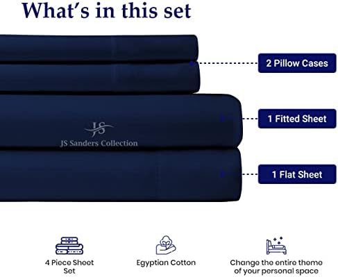 JS Sanders Collection Split Head Sheet Set King Size,Navy Blue