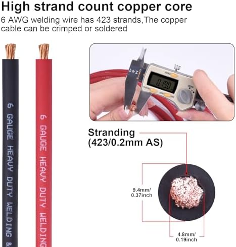 iGreely 6 Gauge 6 AWG Wire 30 Feet Black + 30 Feet Red Welding Battery Pure Copper Ultra Flexible Cable + 5pcs of 5/16" & 5pcs 3/8" Copper Cable Lug Terminal Connectors+Heat Shrink Tubing