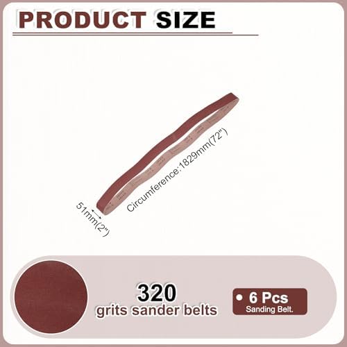 HARFINGTON 2 x 72 Inch Sanding Belts, 6 Pcs 320 Grits Aluminum Oxide
