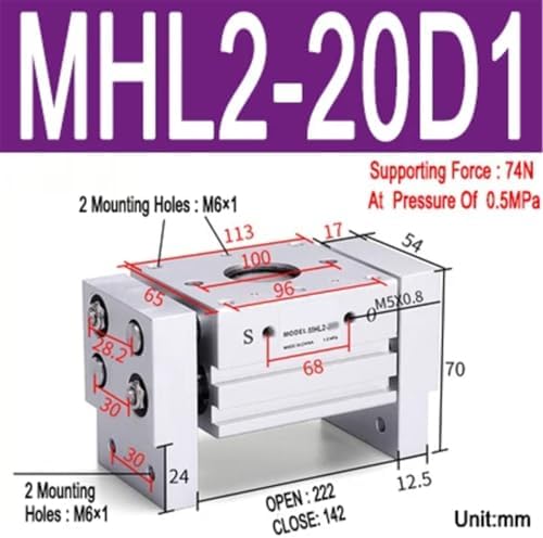 1pcs MHL2 10D 16D 20D 25D 32D 40D 1 2 Pneumatic Gripper Wide Type Air Parallel Cylinder Al Clamps Replacement T Bore 10-40mm(MHL2-20D1)