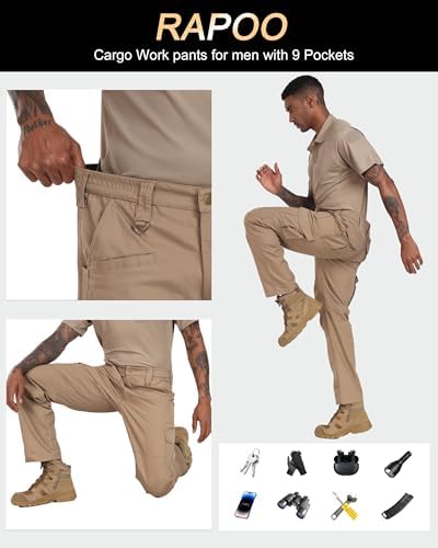 Rapoo Men's Ripstop Cargo Pants Work Pants EDC with 9 Pockets Hiking Pants