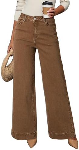 Dokotoo Women's Casual High Waisted Jeans Stretch Wide Leg Loose Denim Pant