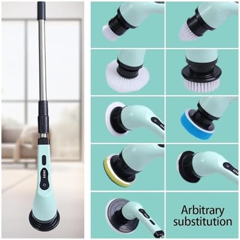 Electric Spin Scrubber, Multi-Purpose Cleaner,9 in 1 Electric Spin Scrubber,Cordless Cleaning Brush with 9 Replaceable Heads,Cordless Shower Scrubber,Adjustable and Detachable Handle(White)