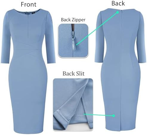 VFSHOW Womens Work Business Office Zipper Up Slim Bodycon Sheath Dress