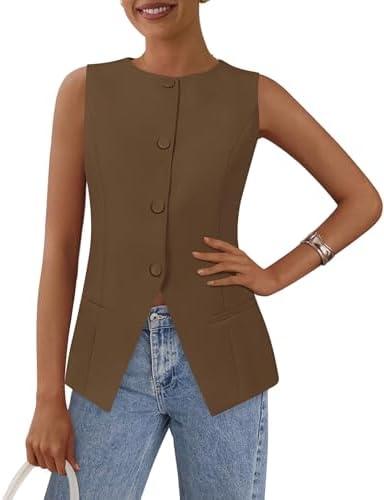 PRETTYGARDEN Women Tailored Suit Vest Business Casual Tops