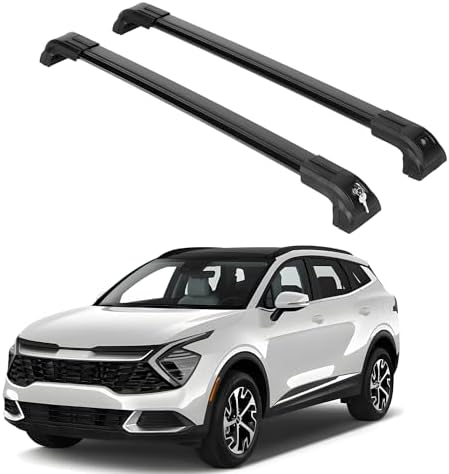 ERKUL Heavy Duty 220lb Roof Rack Cross Bars for 2023-2026 Kia Sportage SX- Hybrid EX | Solid Metal Mounts | Aluminum Crossbars with Anti Theft Lock for Rooftop - Compatible with Flush Rails - Black