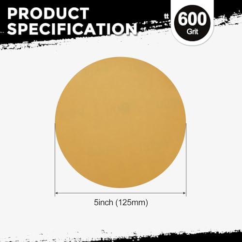 25Pcs Sanding Discs 5In 600Grit Hook and Loop Sandpapers Yellow