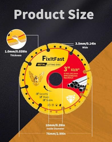 FIXLTFAST Diamond Metal Cutting Wheel 3 x 3/8" for Angle Grinder - 3PCS