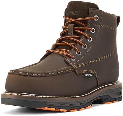 NINGO Steel Toe Work Boots for Men, Non Slip Mens Safety Moc Toe Work Shoes