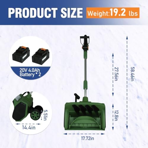 BlueWish 40V Electric Cordless Snow Blower, 17 Inch Battery Snow Thrower