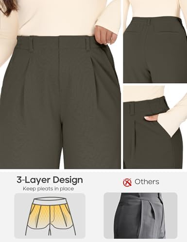 1X-5X Plus Size Wide Leg Dress Pants Women Pull On Stretchy Work Pants