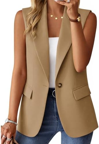 Mina Self Women's Sleeveless Vest Tops Open Front Lightweight Blazer Jacket
