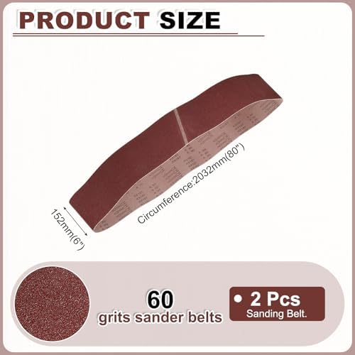 HARFINGTON 6 x 80 Inch Sanding Belts, 2 Pcs 60 Grits Aluminum Oxide Abrasive Belt Sander File Belt for Woodworking, Metal Polishing, Knife Sharpener