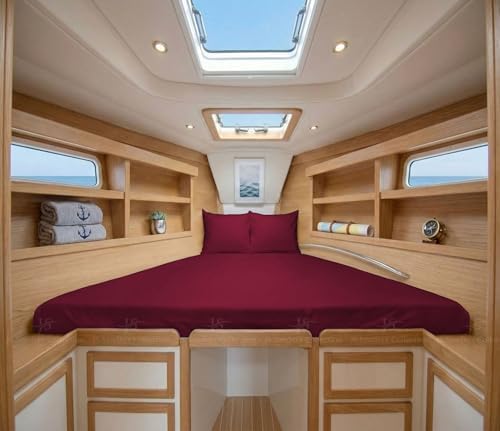 JS Sanders V Berth Boat Sheet 3 Pcs 600 TC Egyptian Cotton,Burgundy