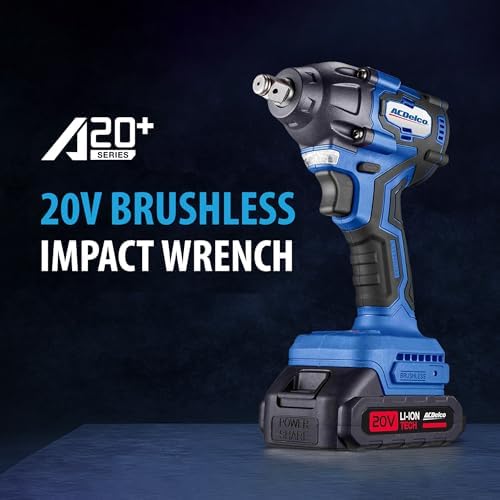 ACDelco Brushless Combo Kit, 251 Ft-lbs (350Nm) Impact Wrench & 400 In-lbs Drill, 1/2" & 3/8" Chuck, (2) 2.0Ah Batteries & Charger, 2600 RPM, 20V 2-Tool Power Kit, ARI20132-K1