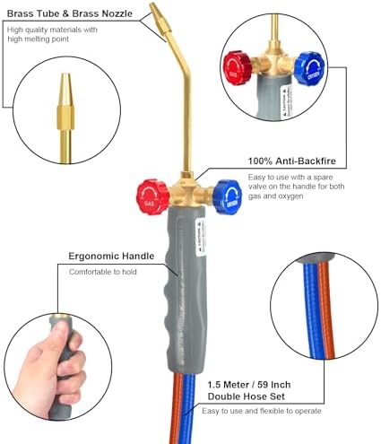 Brazing Torch Kit for MAPP Gas & Propane, Brass & Stainless Steel Cutting Torch Kit with Metal Case, Welding Torch Set for Soldering, Jewelry, HVAC, Glass Blowing