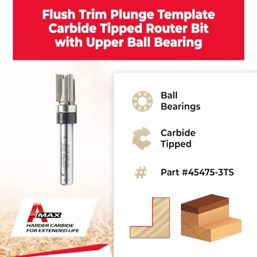 Amana Tool - 45475-3TS Carbide Tipped Flush Trim Plunge Template 3/8 Dia x 1/2" x 1/4