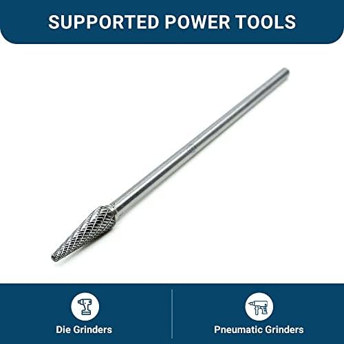 Benchmark Abrasives 6” Taper Shape Radius Double Cut Tungsten Carbide Die Grinder Bits Metal Deburring Tool Rotary Burr, 1/4 Inch Shaft, Engraving Tool for Woodworking Shaping Carving (SL-3)