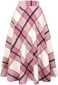 IDEALSANXUN Womens Plaid Wool Skirts Elastic Waist A-Line Pleated Tartan Long Skirts