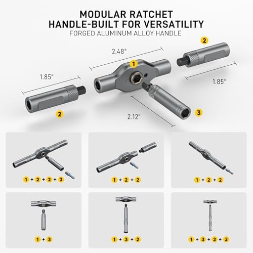 42 in 1 Magnetic Ratcheting Screwdriver Set with Storage Case & Multi Bits | T Handle Allen Wrench Set, S2 Steel Bits Perfect for computer, Eyeglass, Bicycle, Watch, Furniture, and DIY Repair.