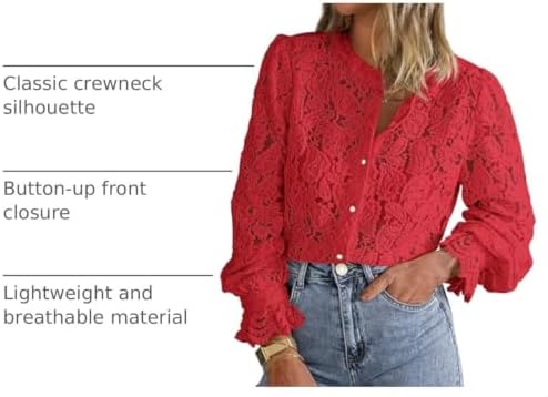 PRETTYGARDEN Women's Fall Trendy Long Sleeve Lace Tops