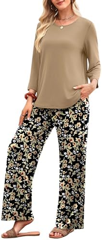 WIHOLL Two Piece Sets for Women Lounge 3/4 Length Sleeve Womens Tops Graphic Pants with Pockets Summer Outfits 2026