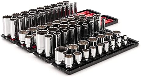 TEKTON 1/2 Inch Drive 12-Point Socket Set, 78-Piece | SHD92216 | (3/8 - 1-5/16 in., 10 - 32 mm), Shallow and Deep, Socket Rail