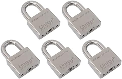 Unity Marine Padlock Keyed Alike 100% Stainless Steel Weatherproof for Sea, Boat, Port, Gate, Anti-Pick (5, 50mm)