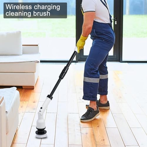 Talent Star Electric Spin Scrubber, 120W Shower Scrubber Cordless Cleaning Brush with 2 Batteries & 1 Charger, 4 Replacement Brush Heads, Telescopic Rod Electric Scrubber for Bathroom Tub Tile Floor