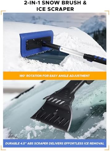 EcoNour 49" Snow Broom with Ice Scraper for Car Windshield & Windows