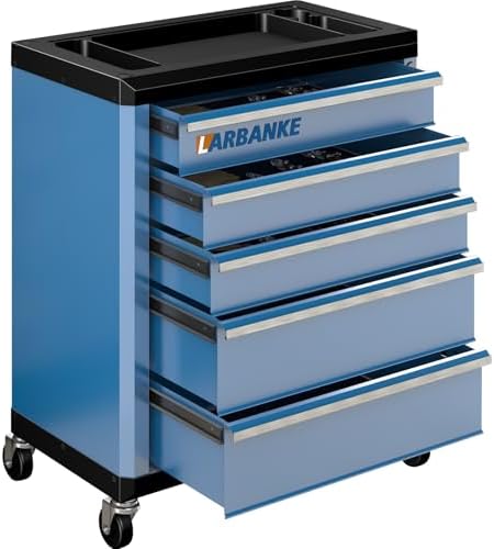 LARBANKE 5-Drawer Rolling Tool Chest with Wheels,Lock&Key,Blue Tool Cabinet
