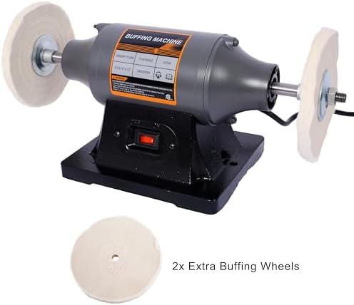Bench Buffer Polisher Motor with 6 Inch Dual Buffering Wheels, Includes 4PCs 80Ply Thic Buffing Wheels for Buffing Metal, Jewelry, Wood, Jade, and Plastic Parts