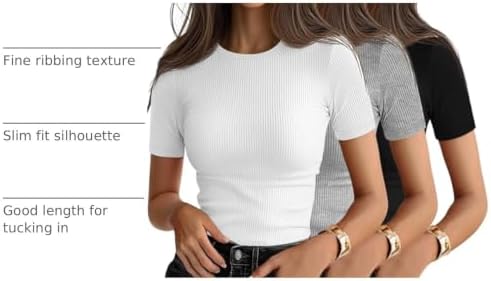 Ficerd 3 Pack Women's Ribbed Short Sleeve T-Shirts