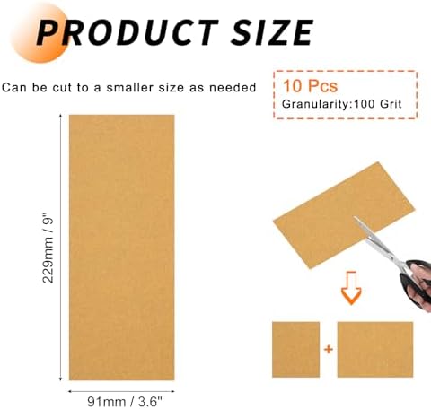 10 Pcs 100 Grit Sandpaper 3.6 x 9 Inch Sand Paper Alumina Gold