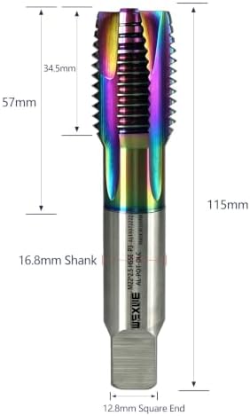 Tools M22 x 2.5 Spiral Point Threading Tap, Metric Machine Threading Tap High Speed Steel Cobalt(HSSCo) With DLC Coating, Round Shank with Square End， H2 Tolerance, 1PC