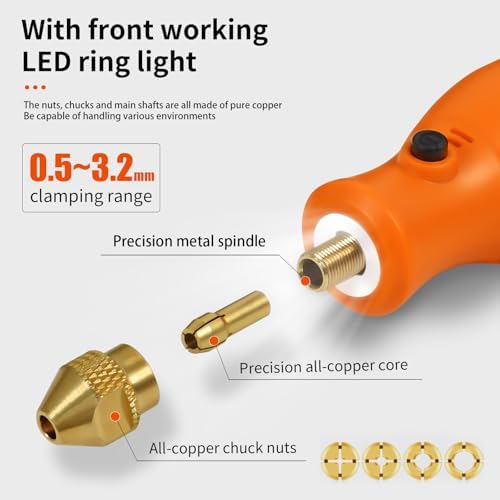 Electric Totary Cordless Tool Kit, Type-C Rechargeable 2000mAH, 6 Adjustment Speeds(5000-22000RPM), 59Pcs Accessories For DIY Crafting,SandingCarving,Sanding,Cutting (Orange-59 pcs Accessories)