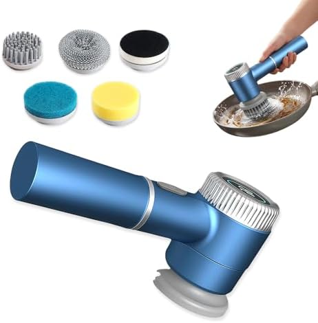 Electric Spin Scrubber, Cordless Shower Scrubber with Digital Display, 3 Speed Power Cleaning Brush with 5 Replaceable Heads, Ideal for Bathroom Tile Tub Sink Floor (Blue-1PC)