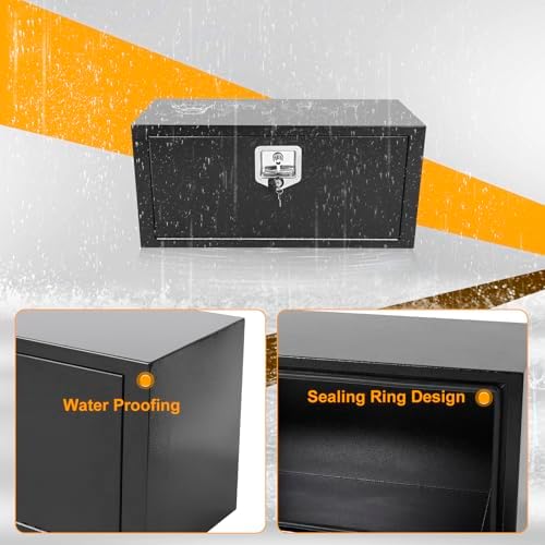 30 Inch Underbody Truck Box Steel Storage Tool Box,30" x 12" x 14" Tool Chest Organizer w/Lock and Keys For Pickup,Truck Bed, RV, Trailer,Heavy Duty Waterproof Black box