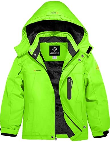 GEMYSE Boy's Waterproof Ski Snow Jacket Fleece Kids Winter Coat with Hood