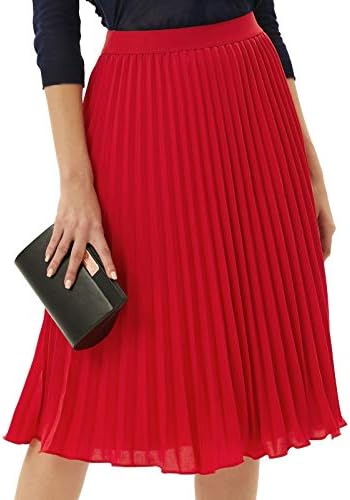GRACE KARIN Pleated Midi Skirt for Women Chiffon A-Line Outfits