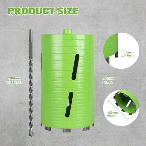 6 Inch Dry Core Drill Bit with Pilot Bit and 2 Pcs Adapters