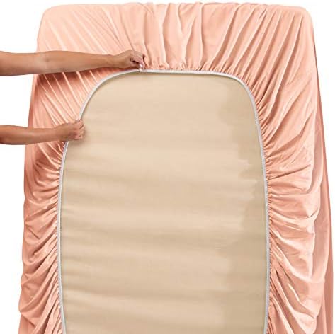 Hearth & Harbor Queen Size Sheets - 4 Piece Bed Sheet Set, Hotel Luxury Double Brushed Bed Sheets - Extra Soft Bedding Sheets & Pillowcases, Queen, Peach
